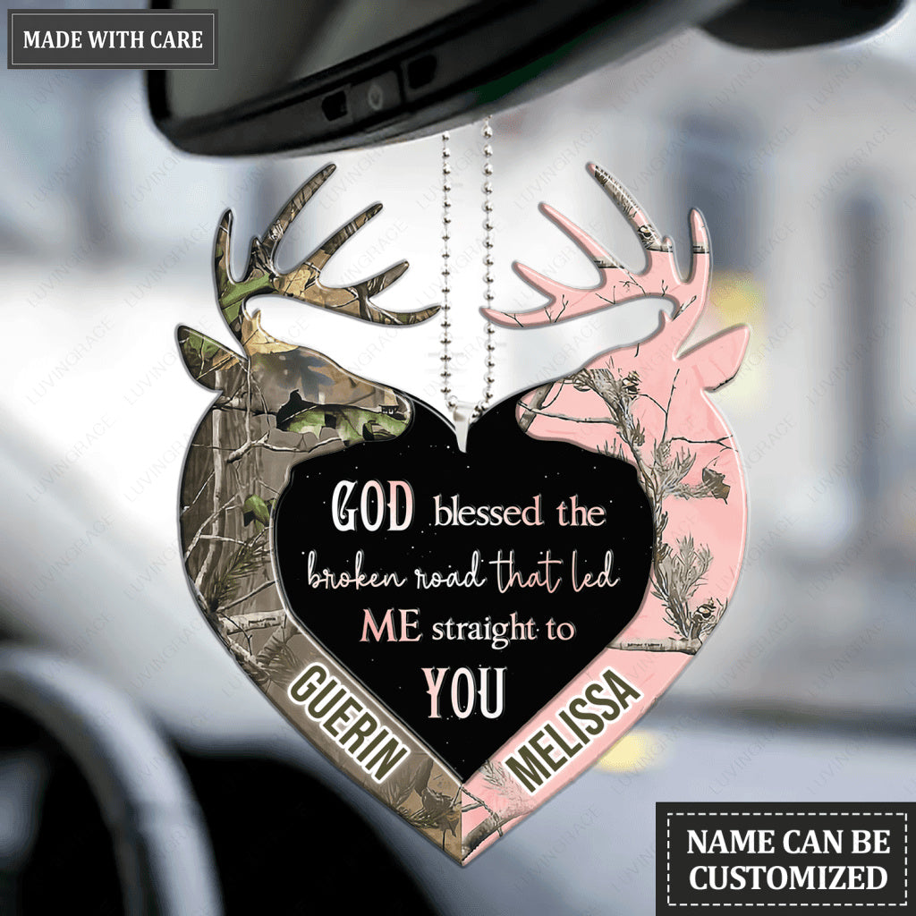 Personalized Camo Heart With Deers God Blessed Ornament
