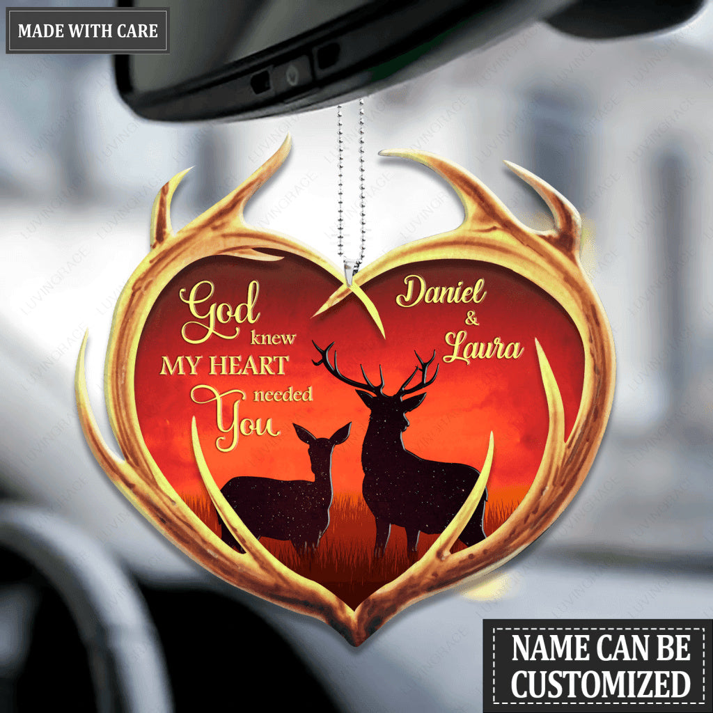 Personalized Deer Antler Heart God Knew My Heart Ornament