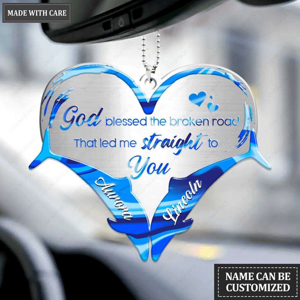 Two Dolphins Heart God Blessed Personalized Ornament