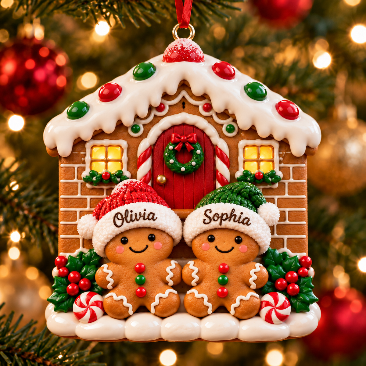 Personalized Gingerbread Family Christmas House 3D Ornament – Custom Names Christmas Gift