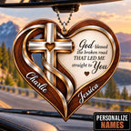 Personalized Names Wood Cross God Blessed Heart Ornament - Romantic Faith Gift for Couples