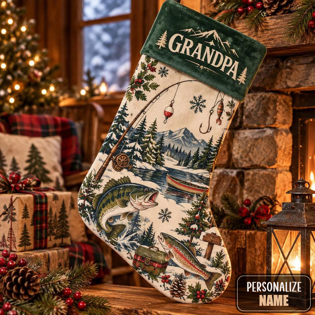 Personalized Fishing Christmas Stocking – Custom Name Gift for Fishing Lovers