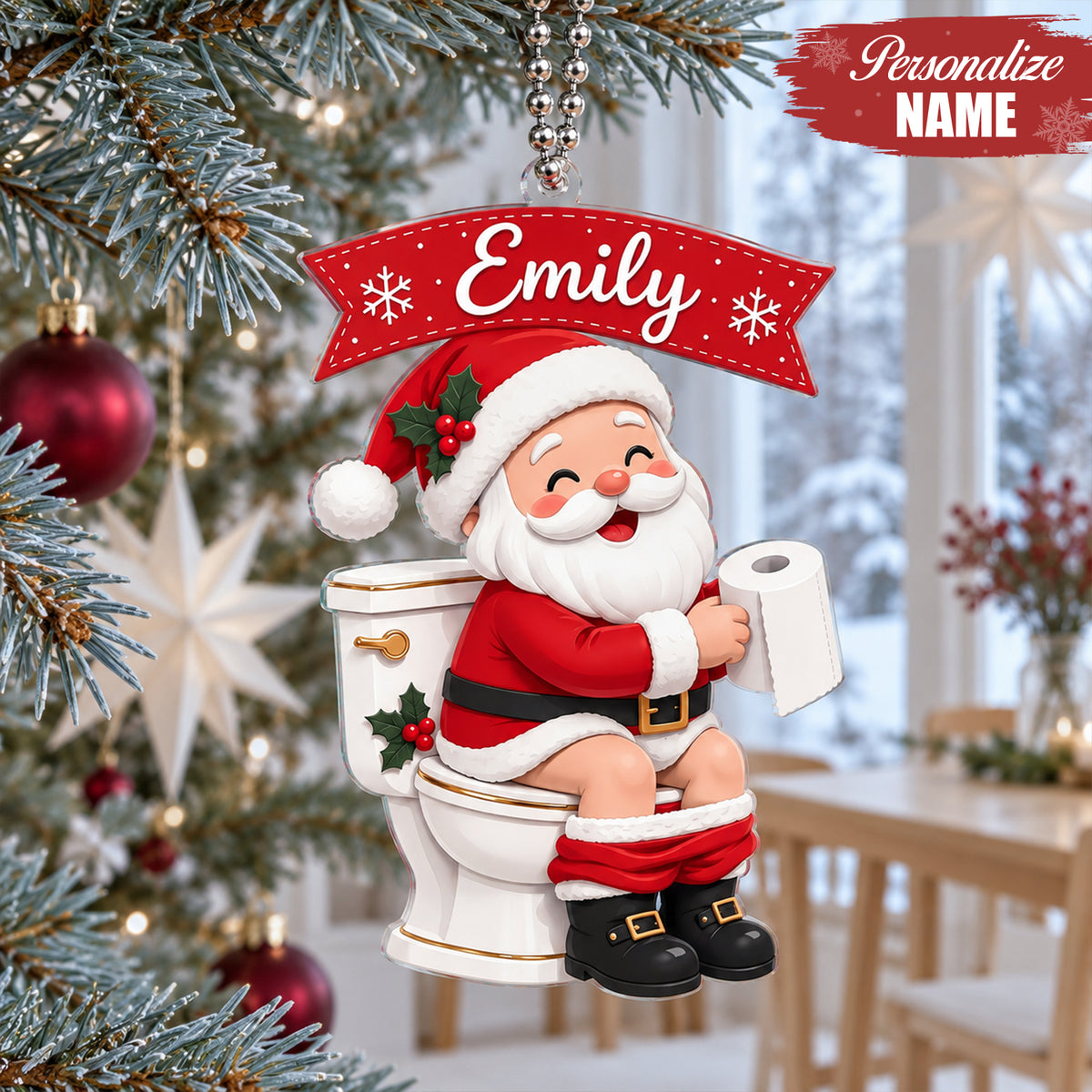 Personalized Funny Santa Claus Ornament – Custom Christmas Bathroom Decor