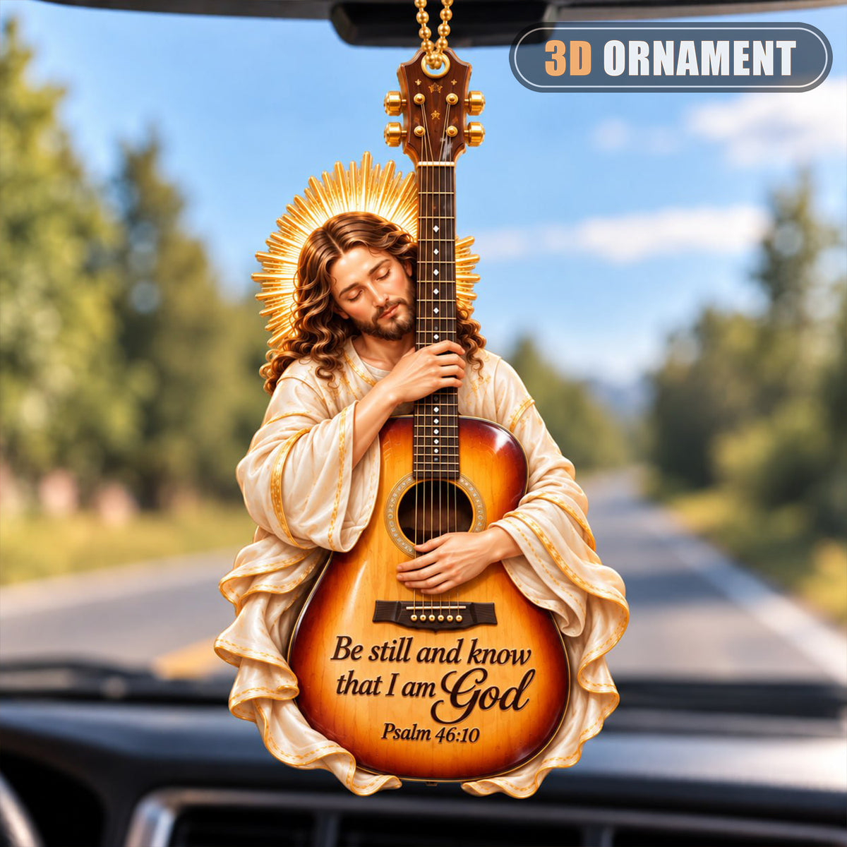 Be Still and Know That I Am God – Jesus Hugging Guitar 3D Ornament, Christian Faith Gift