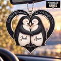 Personalized Penguin Couple Ornament - Custom Names God Blessed Heart Car Ornament - Perfect Gift for Couples, Anniversary Gift for Penguin Lovers