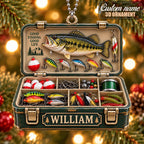 3D Raised Personalized Fishing Tackle Box Christmas Ornament