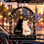 Personalized Names Home Is Wherever I'm With You Black and White Cat Couple Car Ornament