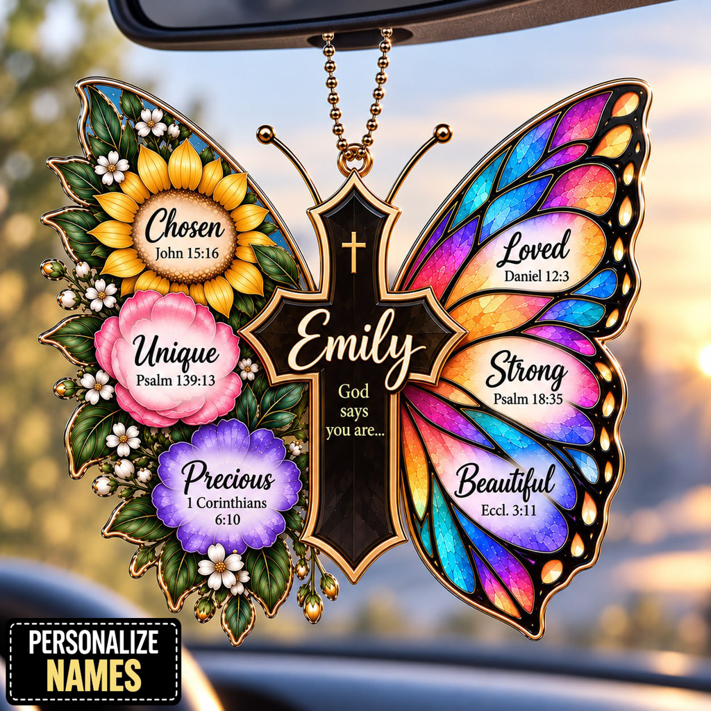 Personalized Butterfly Cross Ornament, Custom Name God Says You Are Christian Gift for Her, Gift for women