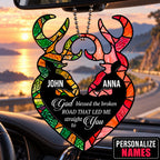 Personalized Names God Blessed Our Journey Deer Heart Ornament - Christian Couple Gift