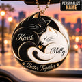 Personalized Names Yin Yang Cat Couple Ornament – Anniversary Gift for Him & Her