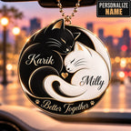 Personalized Names Yin Yang Cat Couple Ornament – Anniversary Gift for Him & Her