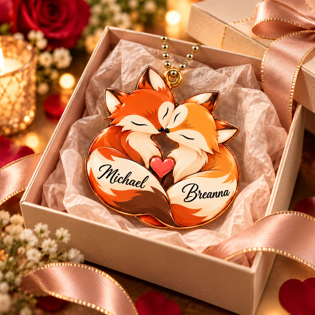 Personalized Names Loving Fox Couple Ornament – Anniversary Gift for Him & Her