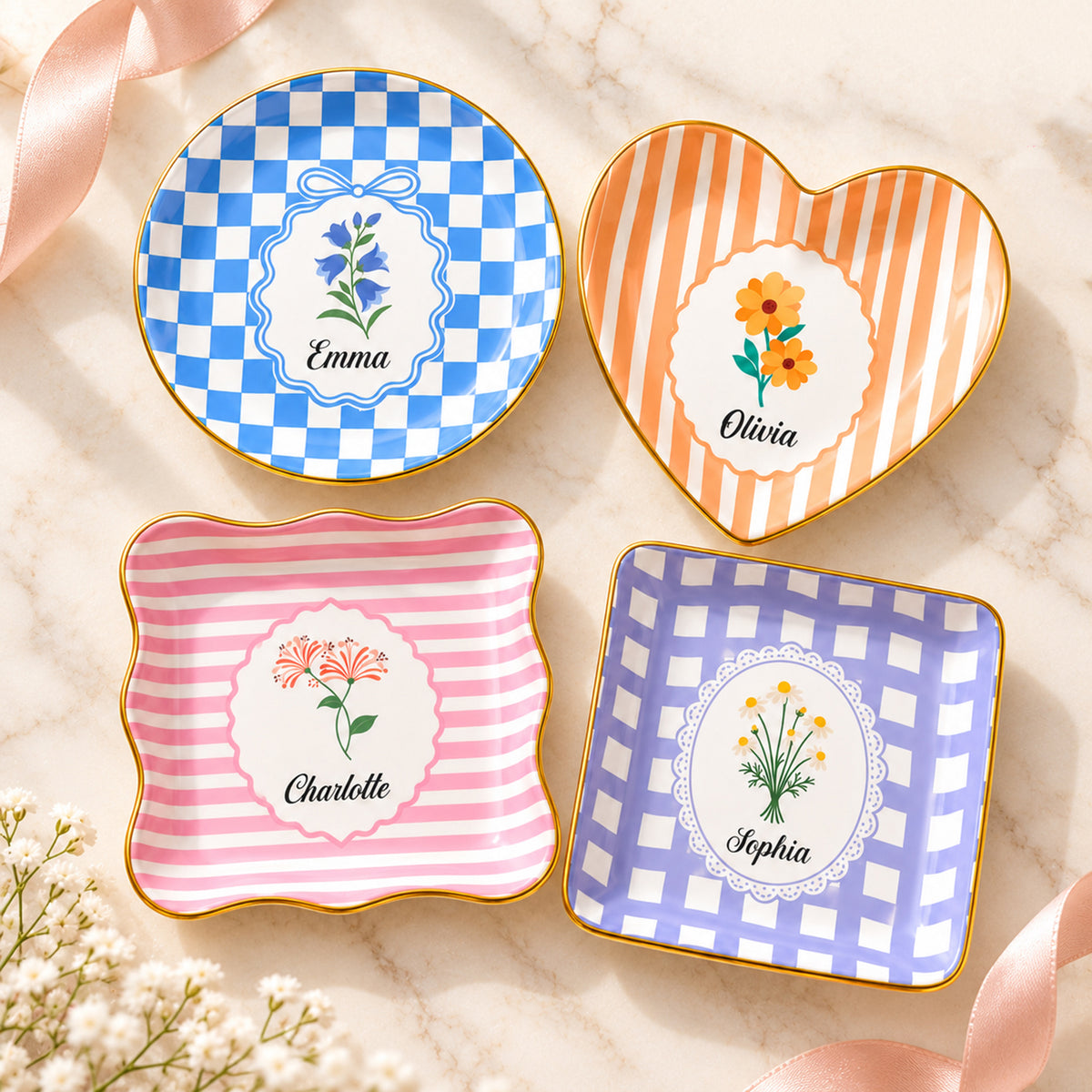 Custom Floral Name Design - Personalized Ring Dish