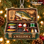3D Raised Personalized Bass Fishing Tackle Box Christmas Ornament