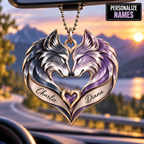 Couple Wolf Heart Personalized Ornament - Custom Names Romantic Love with Wolf Couple Heart Car Ornament - Gift for Couples, Anniversary Gifts for Husband & Wife, for Wolf Lovers