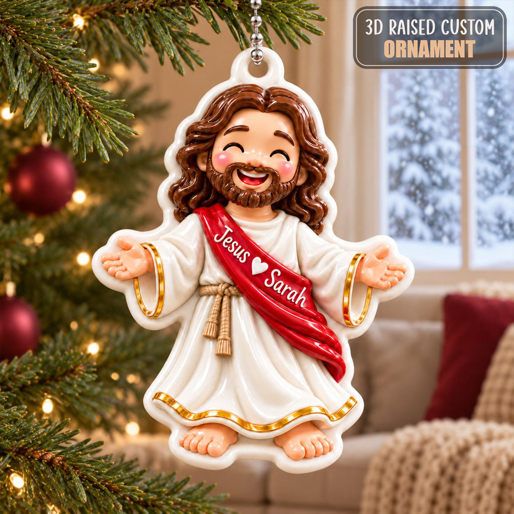 3D Raised Personalized Name Blessed Jesus Ornament - Christian Gift for Him & Her