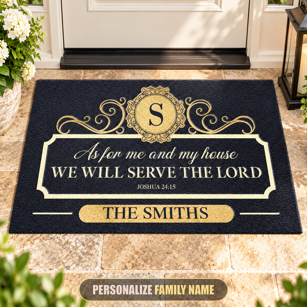 Personalized Elegant Family Home Serve The Lord Doormat - Housewarming Gift, Wedding Gift