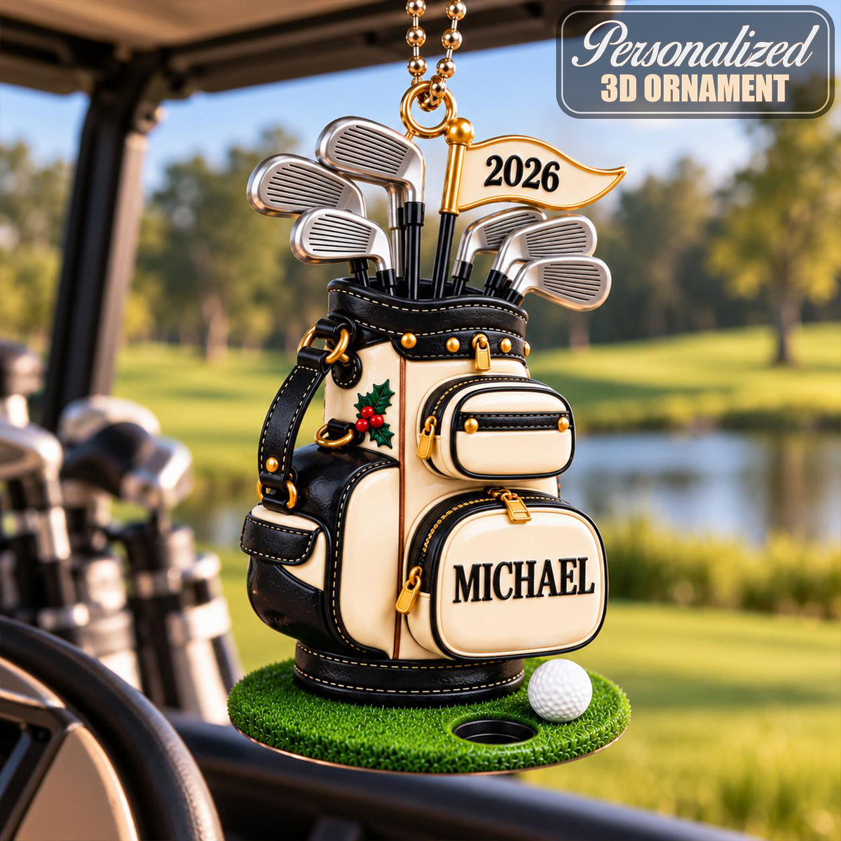 3D Raised Personalized Golf Bag Christmas Ornament – Custom Golfer Gift