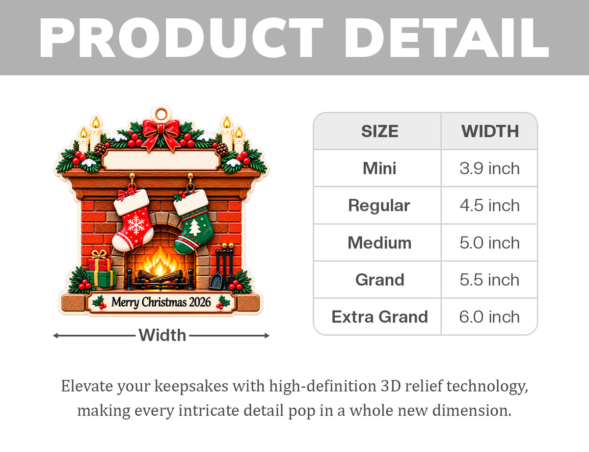3D Raised Personalized Christmas Fireplace Stocking Ornament – Family Gift