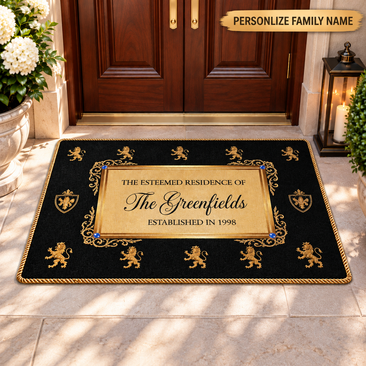 Personalized Family Name Royal Crest Doormat – Luxury Welcome Mat