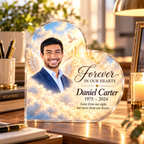 Personalized Memorial Photo Heart Acrylic Plaque – Forever in Our Hearts Sympathy Gift
