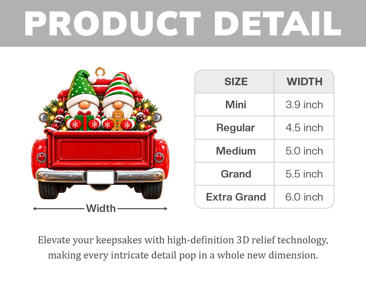 3D Raised Personalized Christmas Gnome Truck Ornament