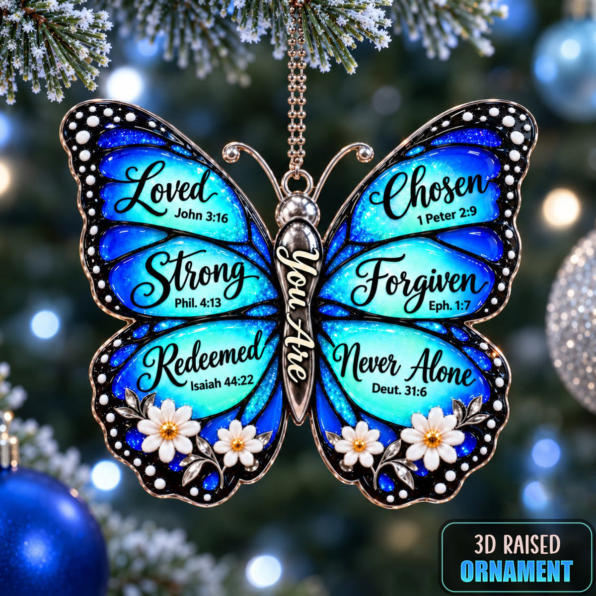 3D Raised Christian Butterfly Christmas Ornament