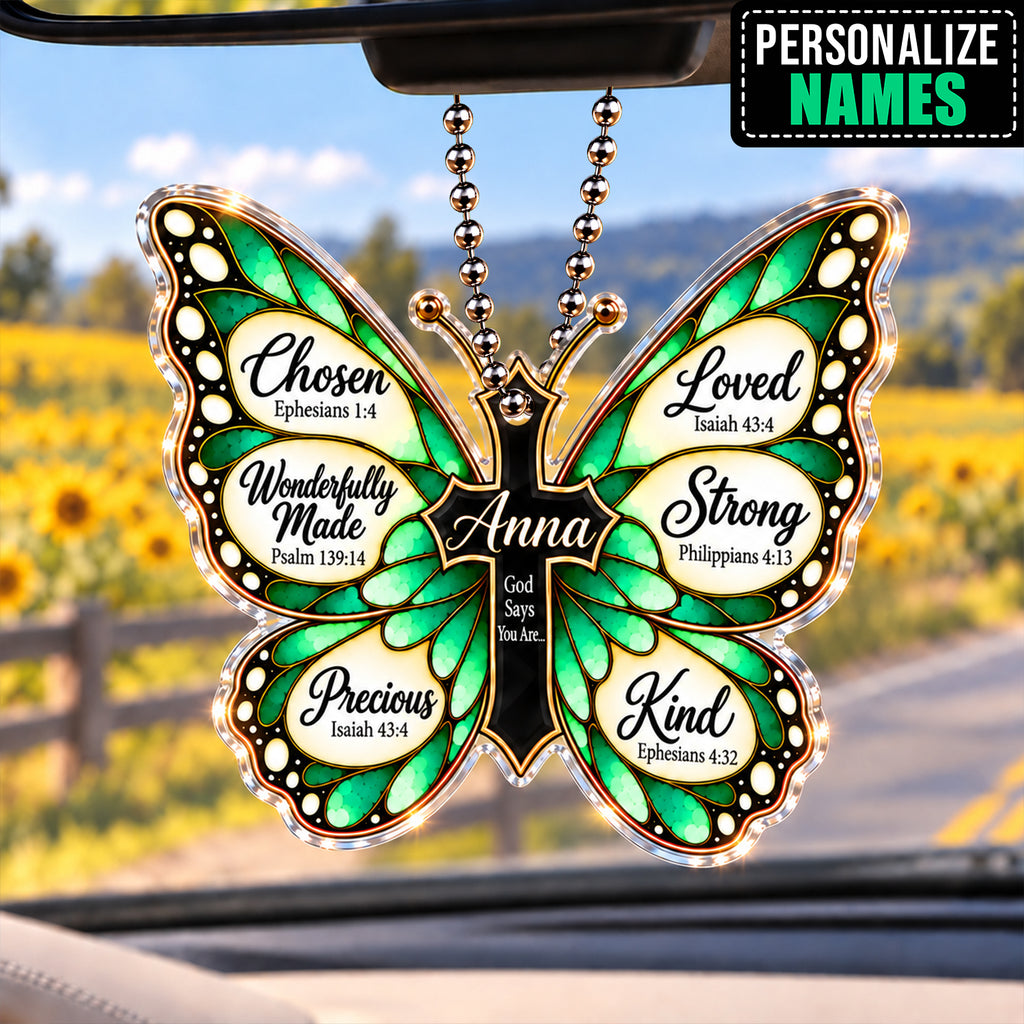 Personalized Name God Says You Are Green Butterfly Ornament - Gift for Her, Gift for Jesus Lovers