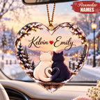 Personalized Names Forever Together Cats Heart Ornament – Romantic Gift for Couples