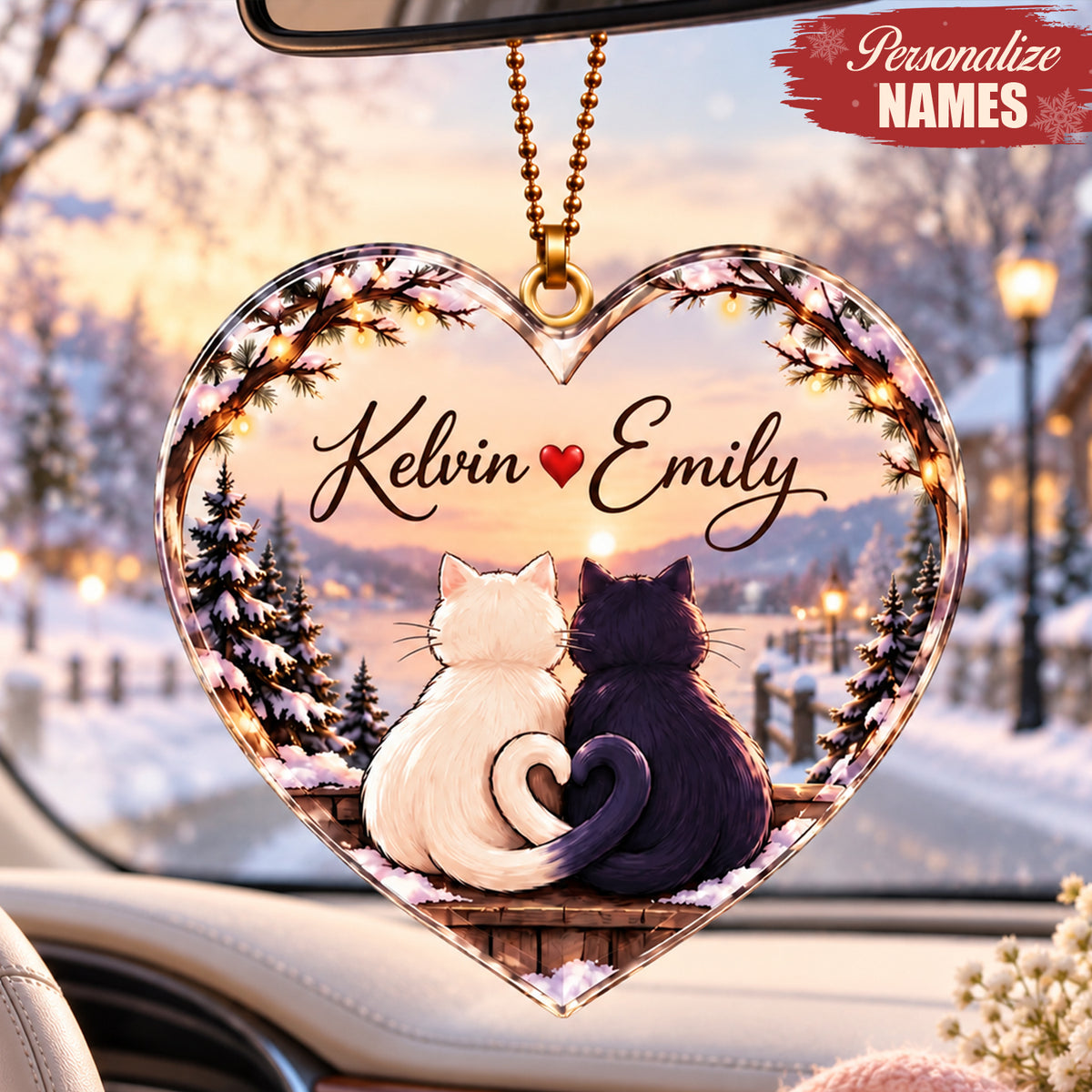 Personalized Names Forever Together Cats Heart Ornament – Romantic Gift for Couples