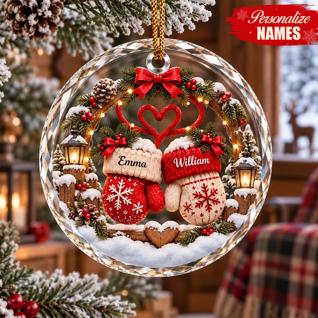 Personalized Christmas Mittens Couple Ornament – Custom Names Romantic Gift
