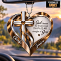 Personalized Memorial Cross Heart Ornament – God Blessed the Broken Road Car Ornament - Ideal Gift for Couples, Gift for Jesus Lovers