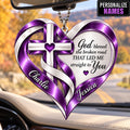 Personalized Names Purple God Blessed Heart Car Ornament - Christian Faith Gift for Couples