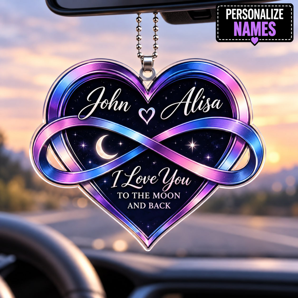 Personalized Heart Car Ornament – I Love You To The Moon and Back Ornament - Ideal Gift for Couples, Anniversary Gifts