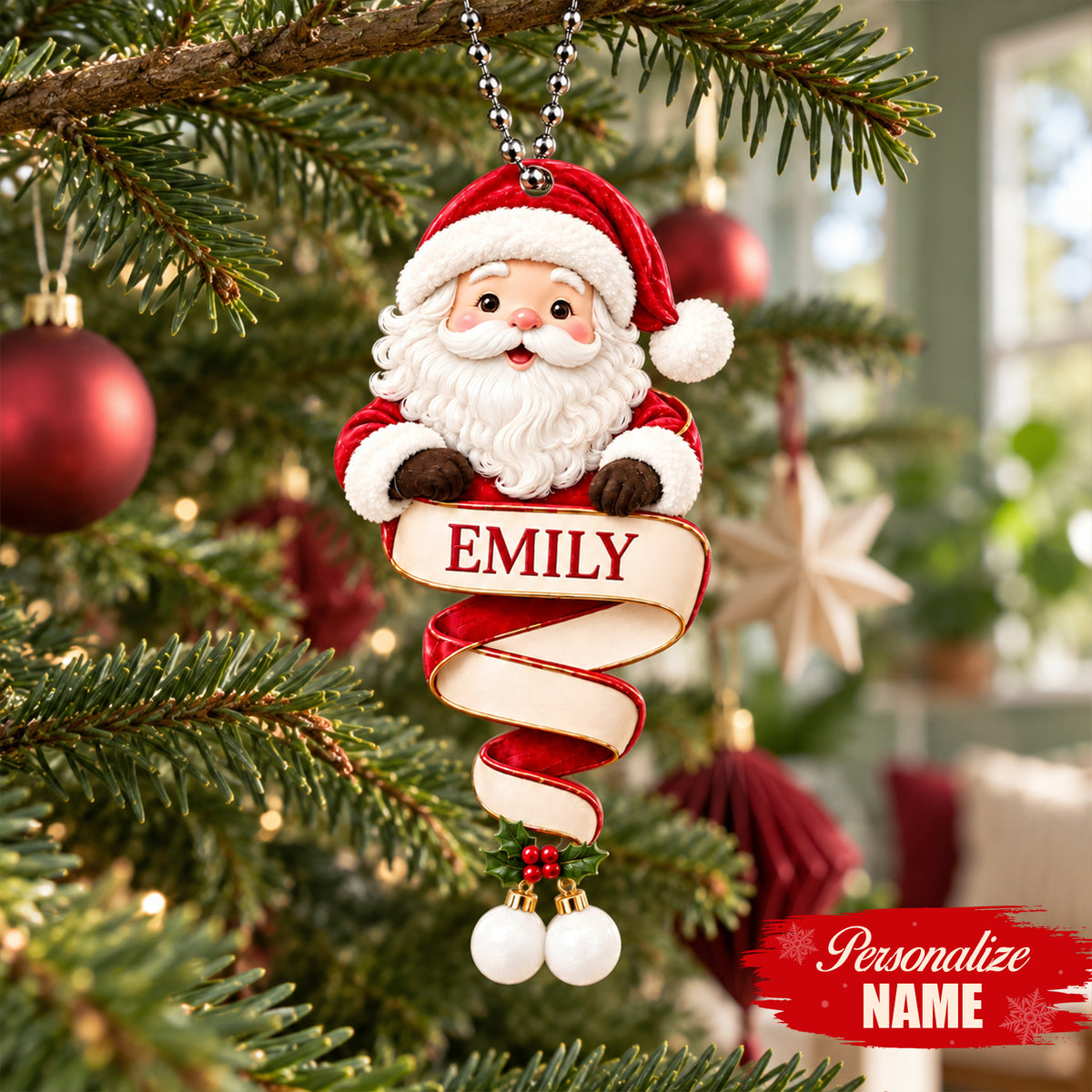 Personalized Name Santa Claus Ornament – Custom Christmas Keepsake