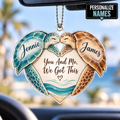 Personalized Sea Turtle Car Ornament - Custom Names Ocean Beach Couple Keepsake - Ideal Anniversary Gift for Couples