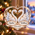 Personalized Swan Couple Ornament – Custom Names & Date Anniversary Gift