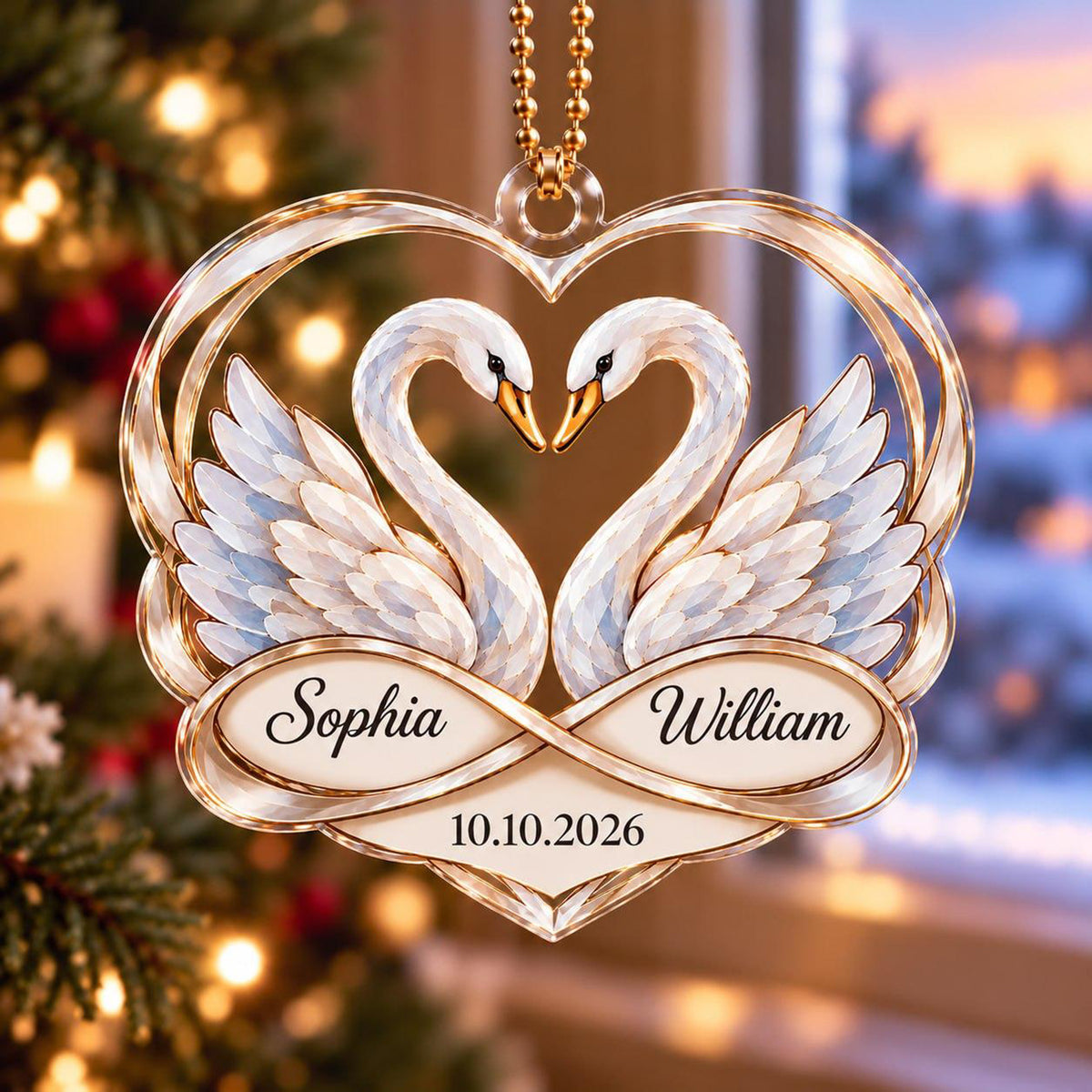 Personalized Swan Couple Ornament – Custom Names & Date Anniversary Gift