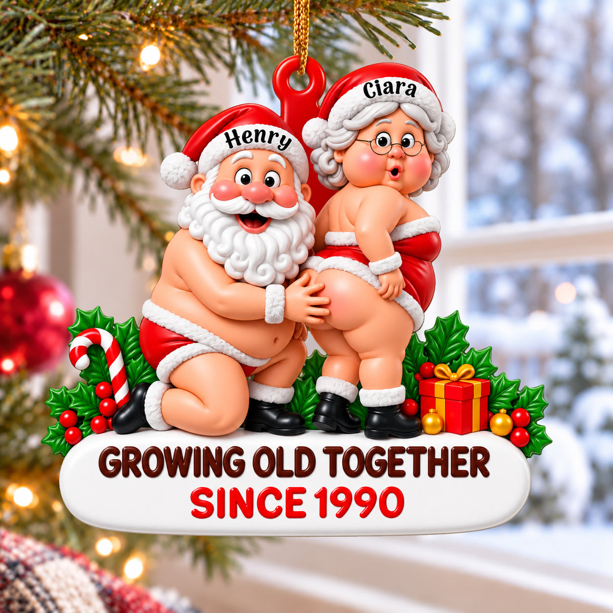 Personalized Funny Santa Couple 3D Ornament, Growing Old Together Since Ornament, Gift for Couple, Husband,