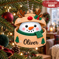 Personalized Name Snowman in Reindeer Hat Ornament – Custom Christmas Keepsake