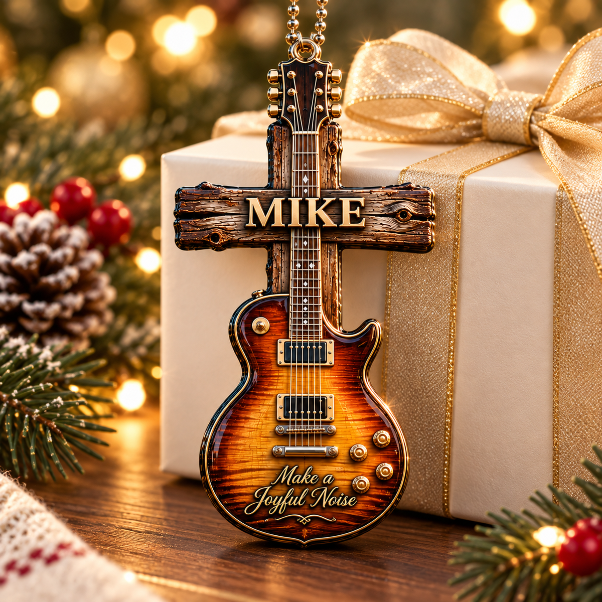 Christian Guitar Cross Vintage Decor - Personalized 3D Ornament