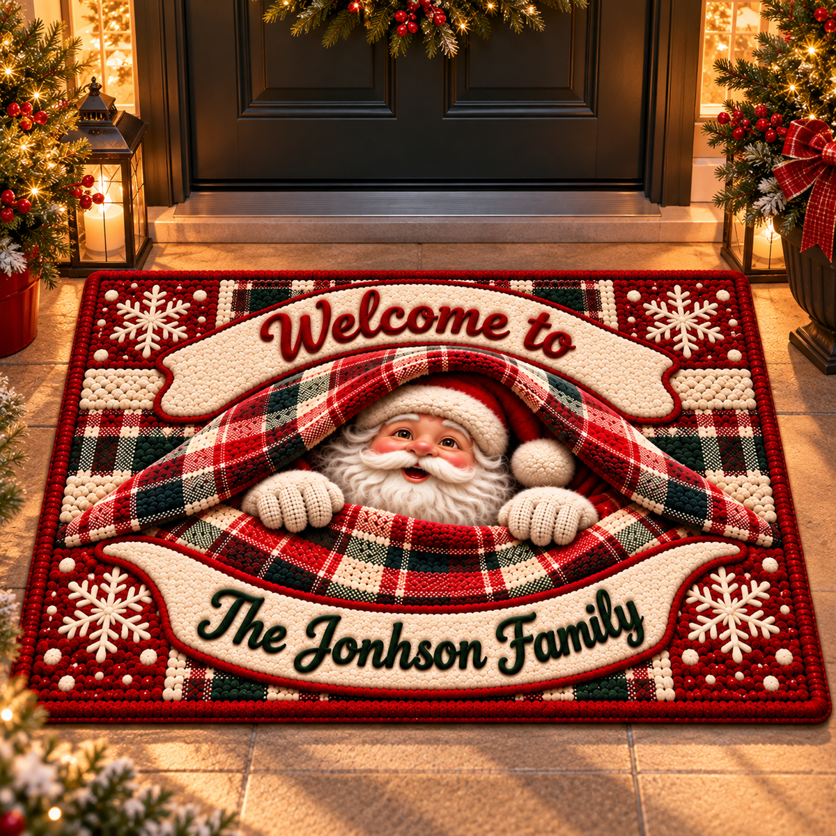 Santa Claus Christmas Family Welcome Decor - Personalized Doormat