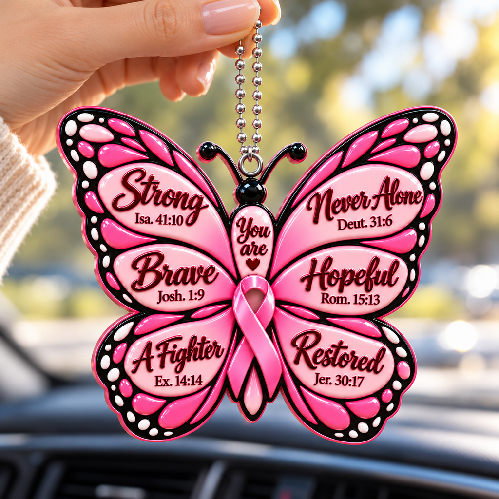 3D Raised Pink Butterfly Breast Cancer Survivor Ornament – Bible Verse Gift For Her
