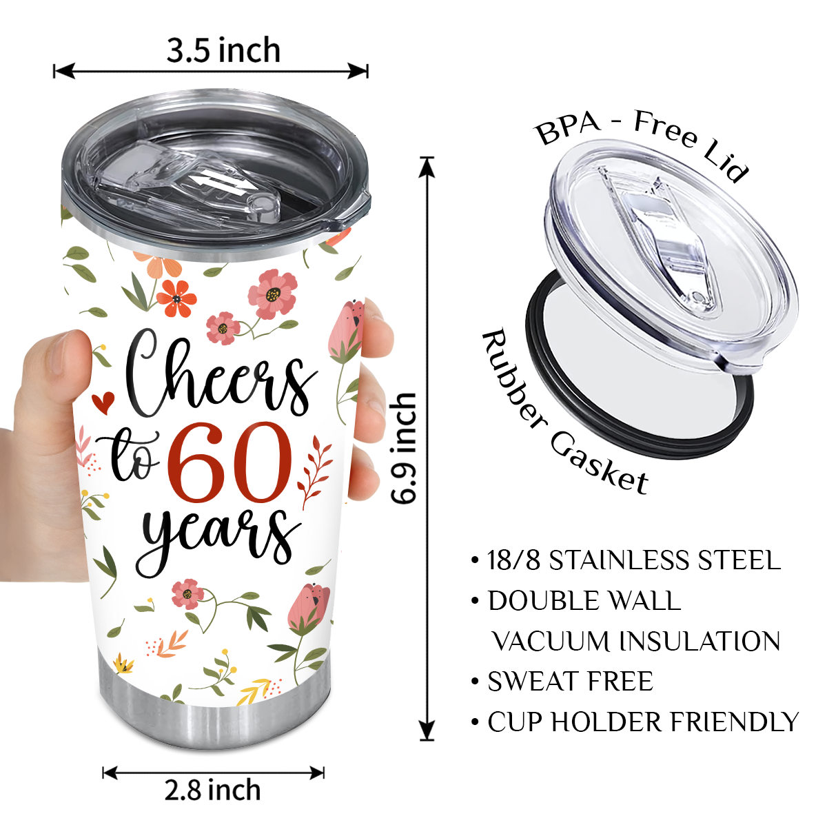 Flower Pattern 60th Birthday Cheers To 60 Years Custom Gifts Men Women Stainless Steel Tumbler - Personalized Stainless Steel Tumbler