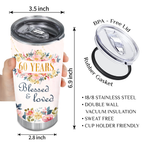 Pink Blue Flower Golden Glitter 60th Birthday 60 Years Blessed And Loved Custom Gifts Men Women Stainless Steel Tumbler - Personalized Stainless Steel Tumbler