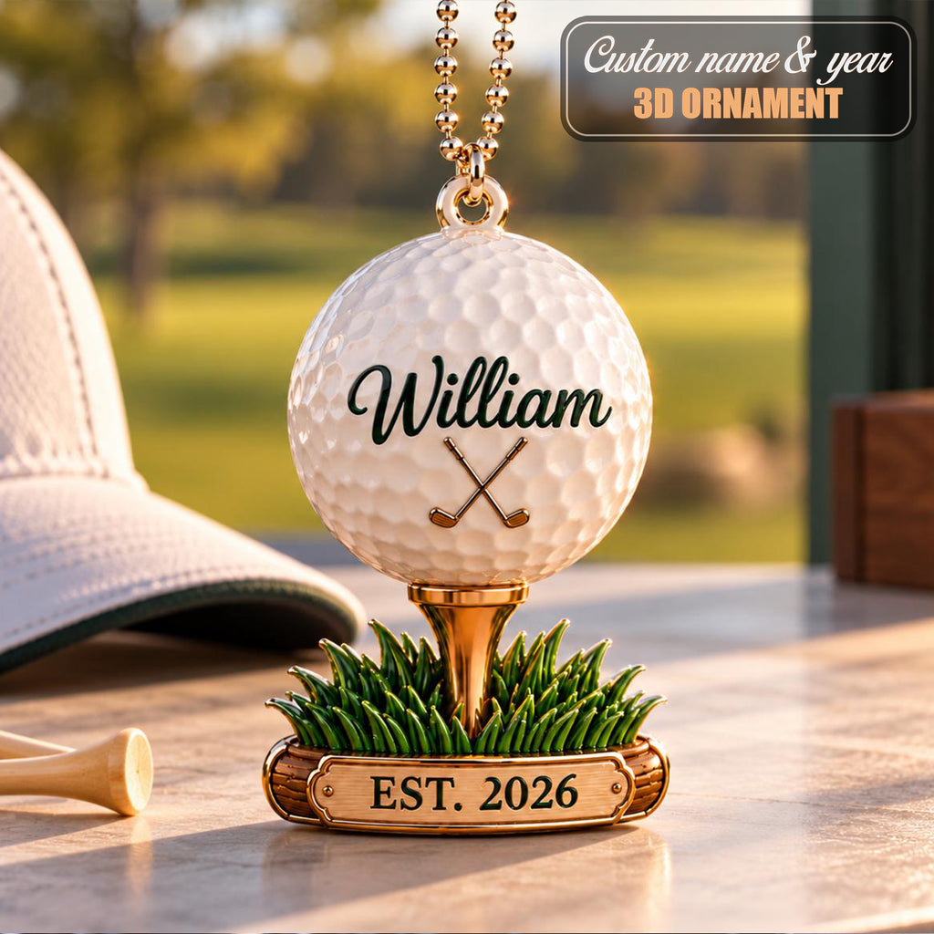 3D Printed Personalized Golf Ball Ornament – Custom Name & Year