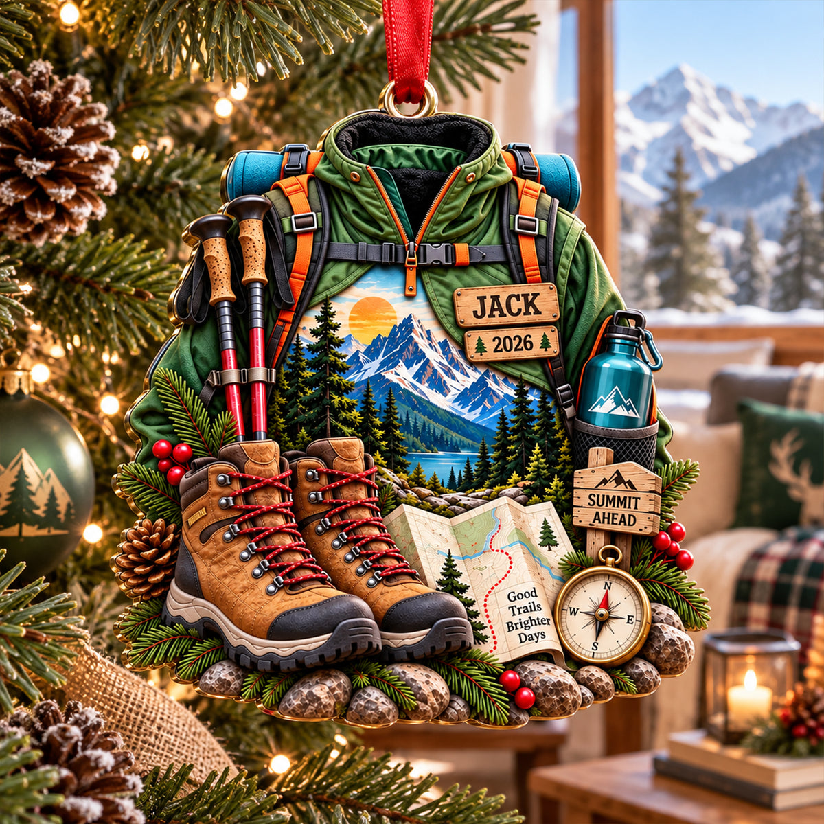 Personalized Hiking Backpack Adventure 3D Ornament – Custom Name