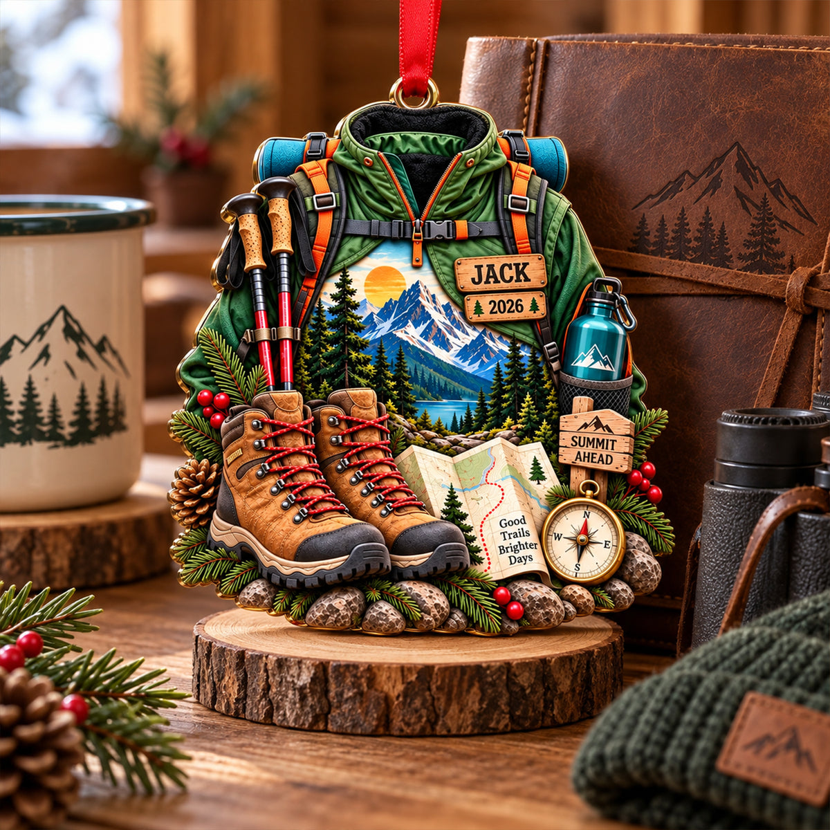 Personalized Hiking Backpack Adventure 3D Ornament – Custom Name