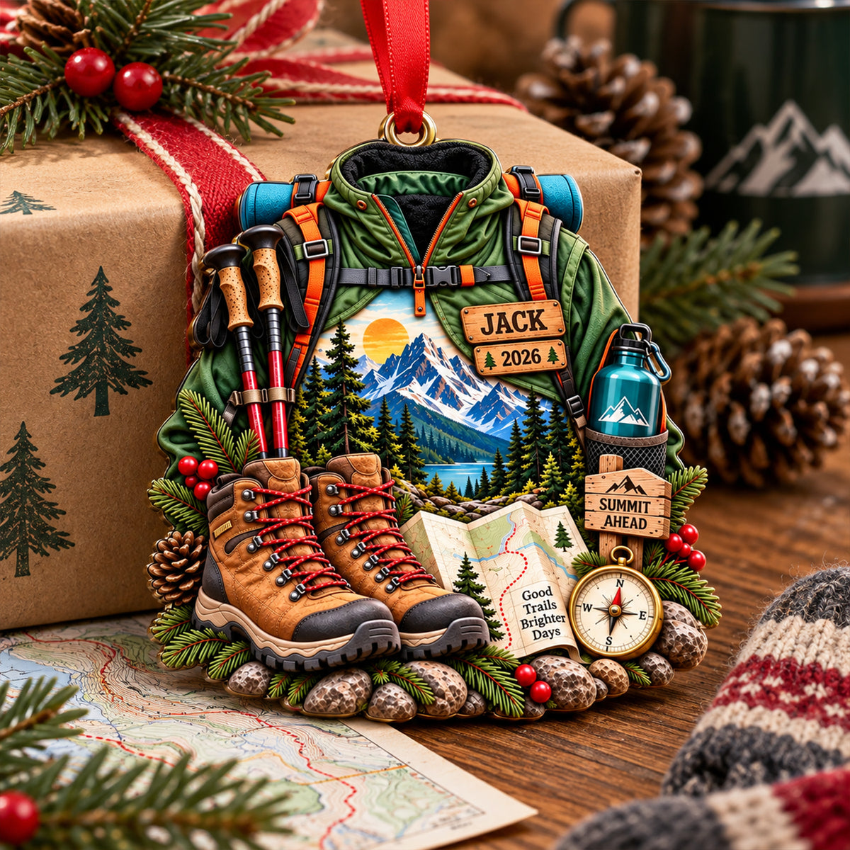 Personalized Hiking Backpack Adventure 3D Ornament – Custom Name