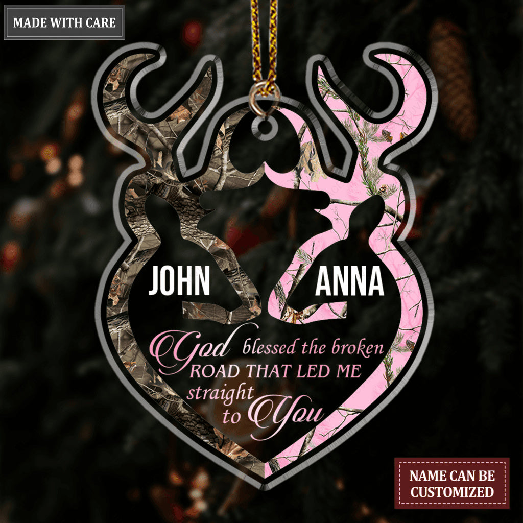Buck And Doe Heart Couple Personalized Shaped Transparent Ornament